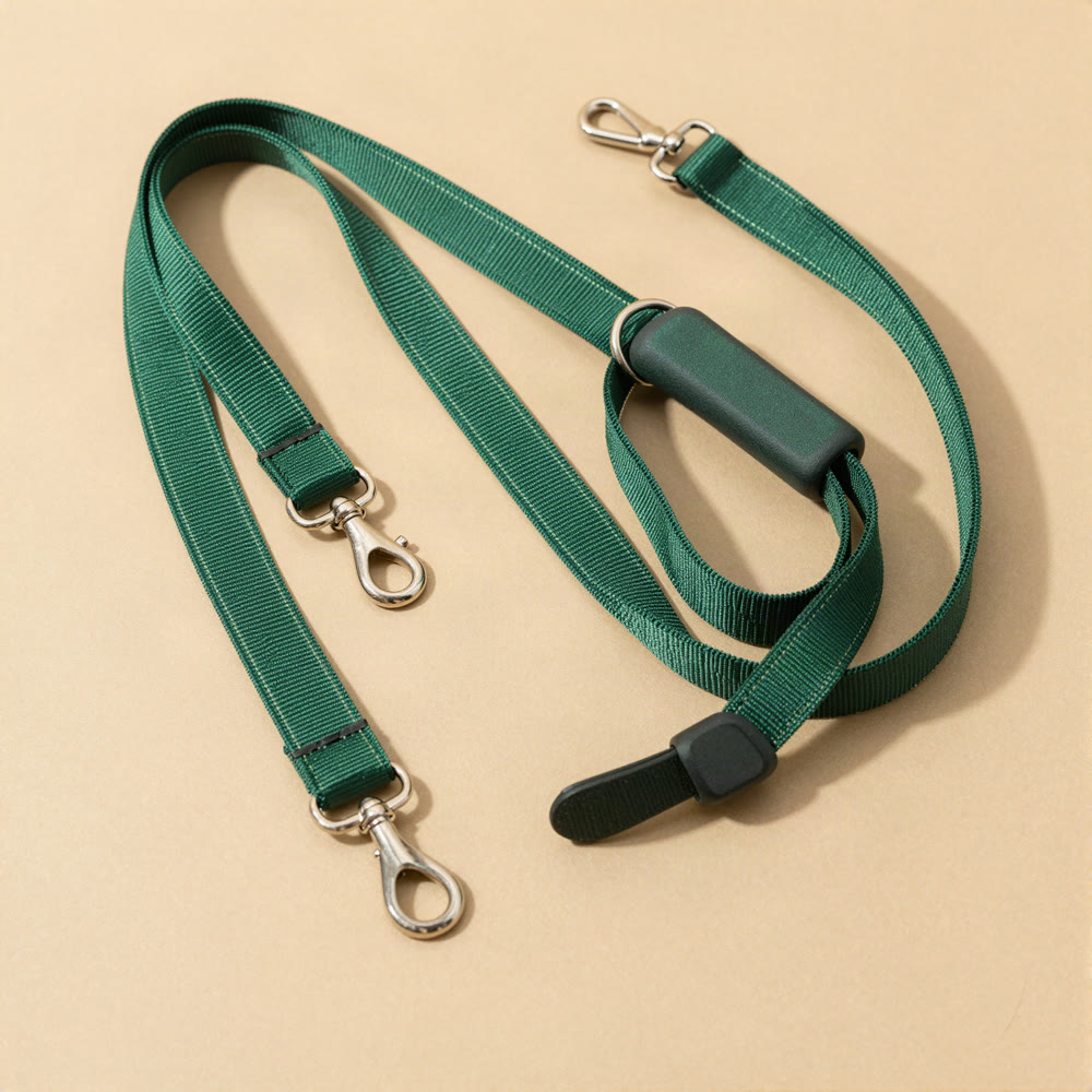 The green double-ended No-Pull Training Leash with two clips and adjustment rings