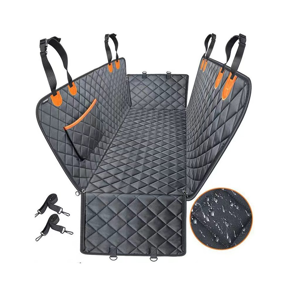 The Backseat Hammock laid flat, showing its quilted top, headrest straps and side flaps