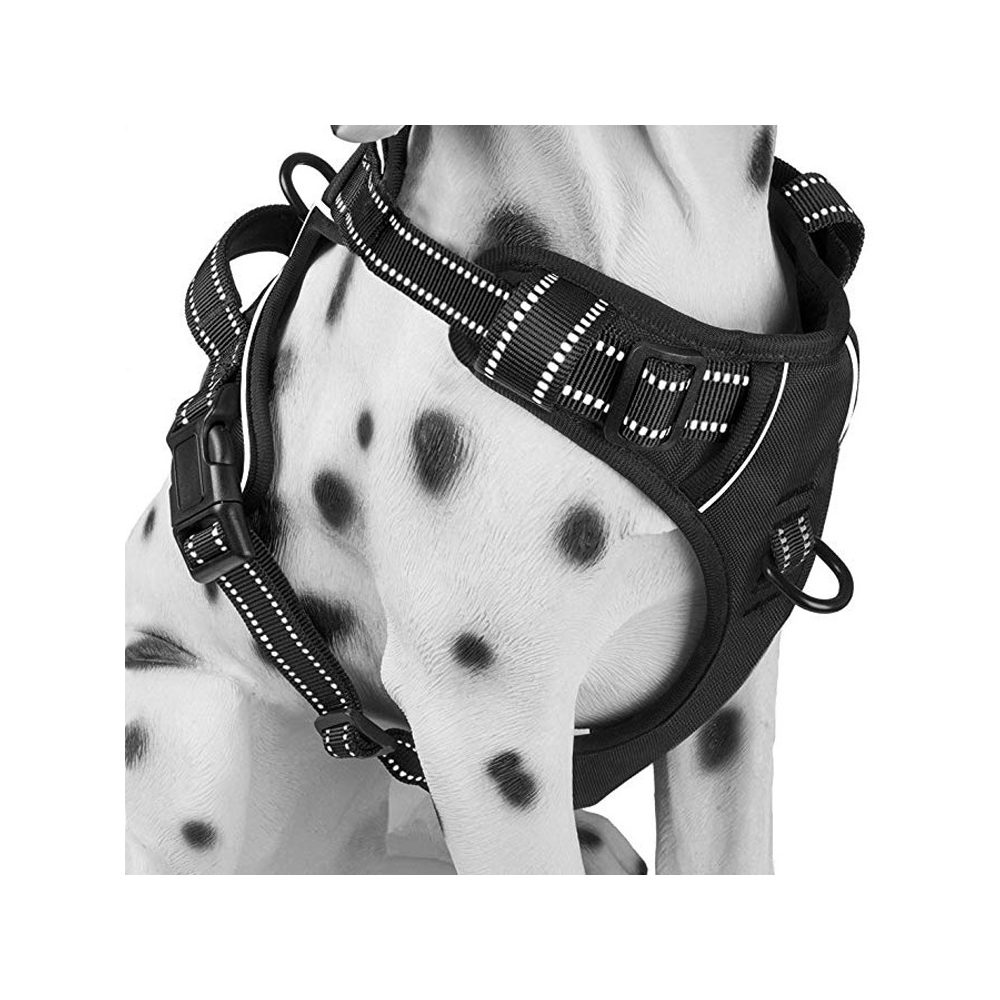 The black No-Pull Harness on a dog model, showing the front chest ring