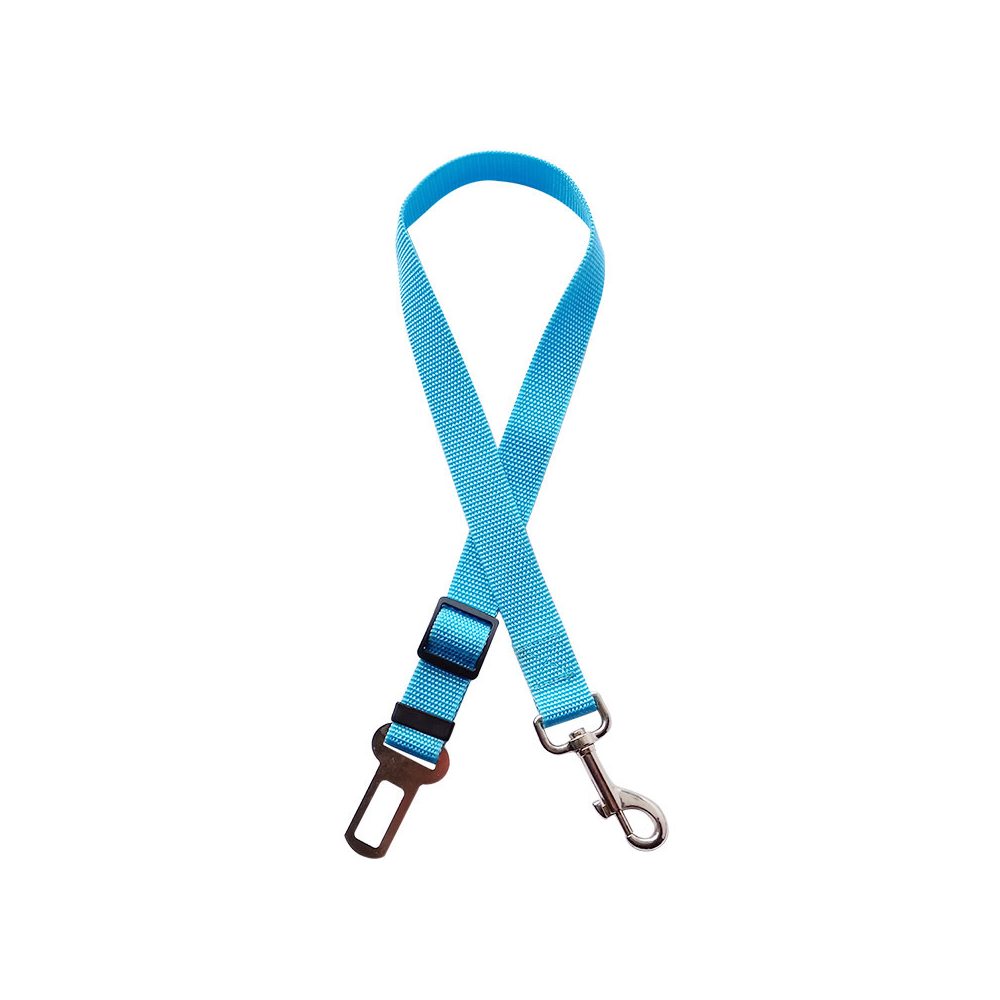 A seat belt tether with its buckle tongue, length adjuster and swivel snap