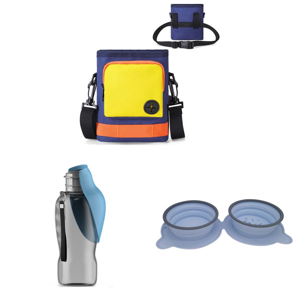 The Trail Day Kit: treat pouch, trail bottle and double bowl